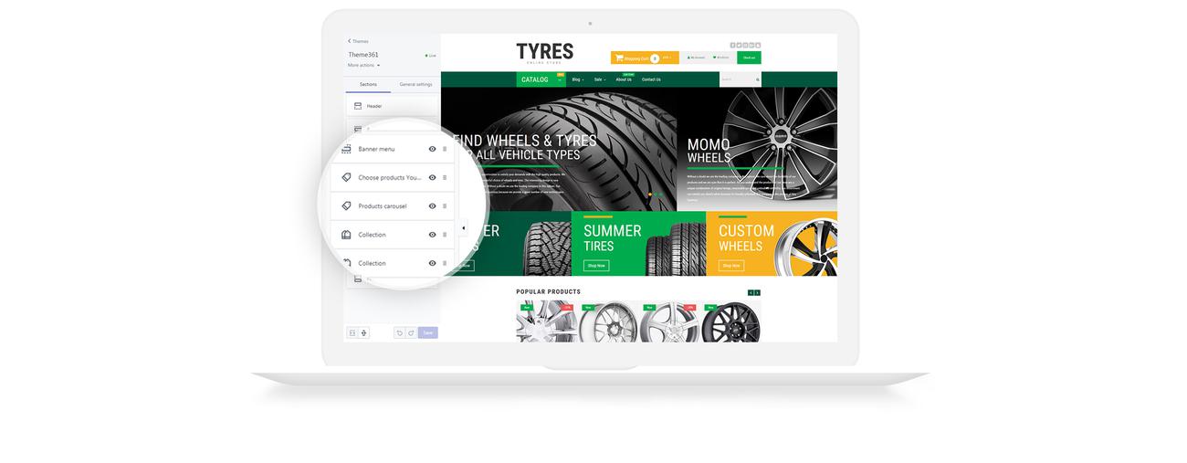 колеса и шины shopify тема