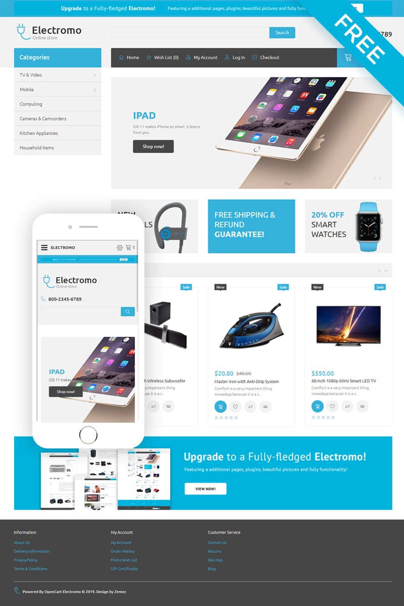 Responsive Ücretsiz Duyarlı OpenCart Elektronik Mağazası Şablonu #54714