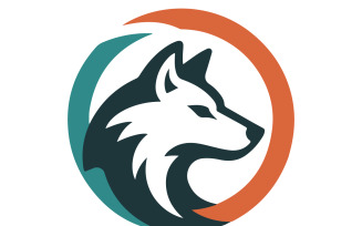A logo design featuring a stylized wolf's head