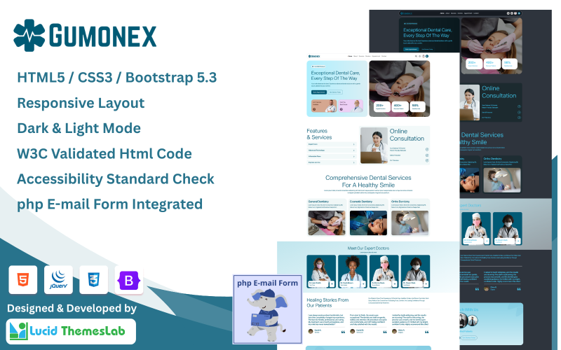 Gumonex - HTML Landing Page Website Template For Dental Clinic Landing Page Template
