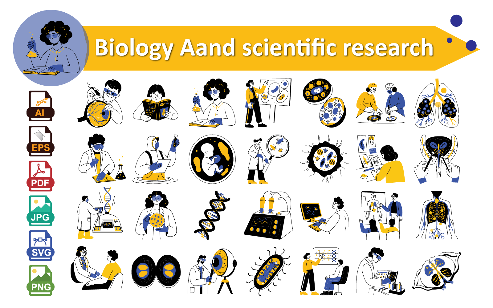 Biologic & Science Icon Pack | Laboratory, DNA, Molecule & Research Vector Bundle