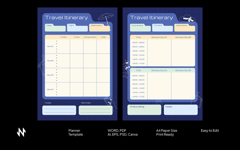 Blue Travel Itinerary Planner Template Corporate Identity