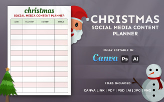 Christmas Social Media Content Planner | Editable Holiday Planner Template for Canva & KDP