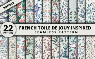French Toile De Jouy Inspired Seamless Vintage Floral Pattern Bundle