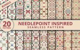 Needlepoint Inspired Seamless Cross Stitch Floral Pattern Bundle