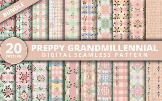 Preppy Grandmillennial Seamless Floral and Gingham Digital Pattern Bundle