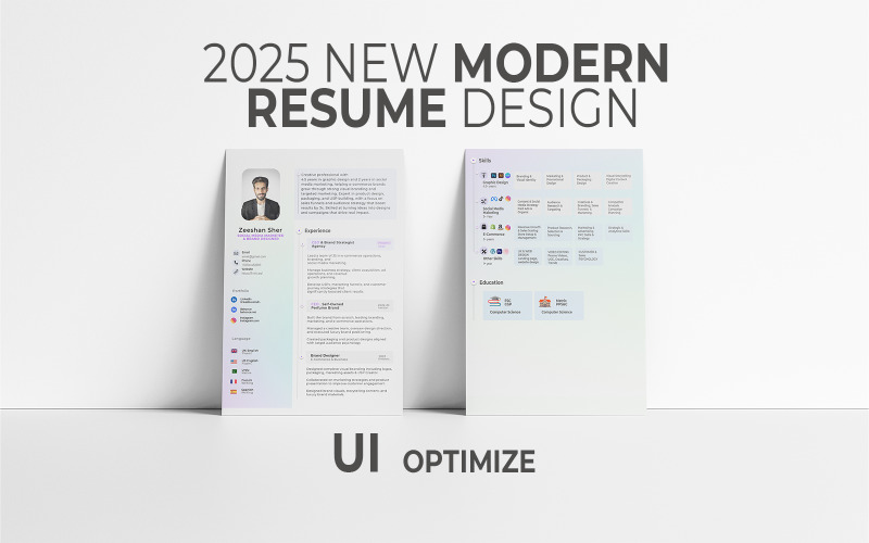 UI Optimize Modern Resume 2025 Design, Minimalistic & graphical Resume 2 page Resume Template