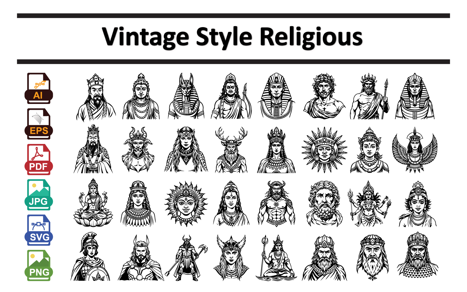 Vintage Religious Icon Pack | Retro Faith, Spiritual &amp;amp; Sacred Symbols Vector Bundle