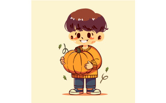 Cartoon Boy Holding Pumpkin
