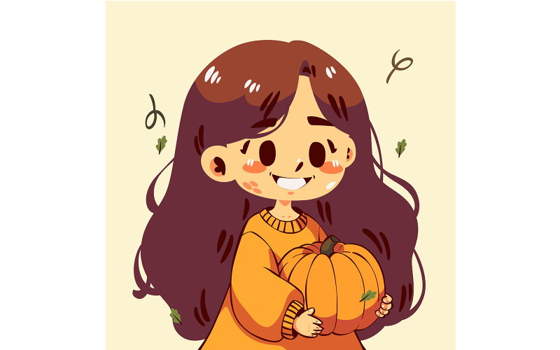 Cartoon Girl Holding Pumpkin Illustration