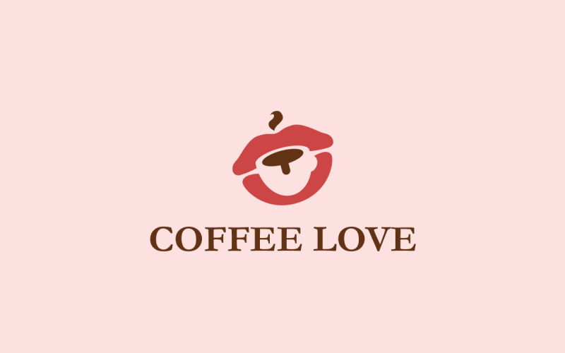 CoffeeLove – Romantic Coffee Logo Design with Kiss Symbol Logo Template