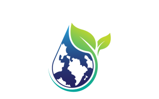 Earth and Water Drop with Leaf Logo