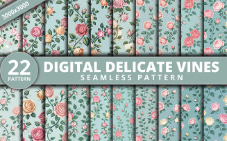 High Resolution Digital Delicate Vines Seamless Floral Pattern Bundle | Elegant Rose Smart Object