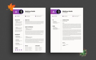 Modern CV Resume and Cover Letter Template Professional Minimalist Design for Job Applications