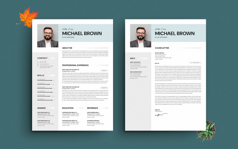 Modern Resume CV Template with Cover Letter Professional & Editable Design Resume Template