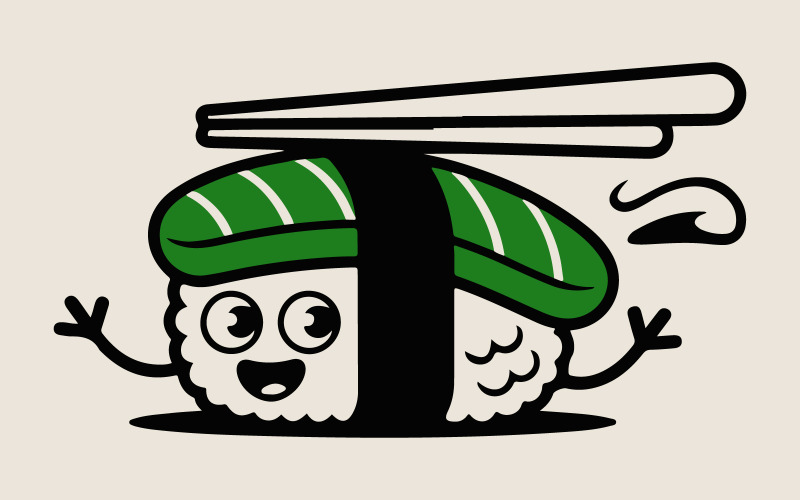 Sushi Chef Mascot Logo | Cute Japanese Food Cartoon Vector Logo Template