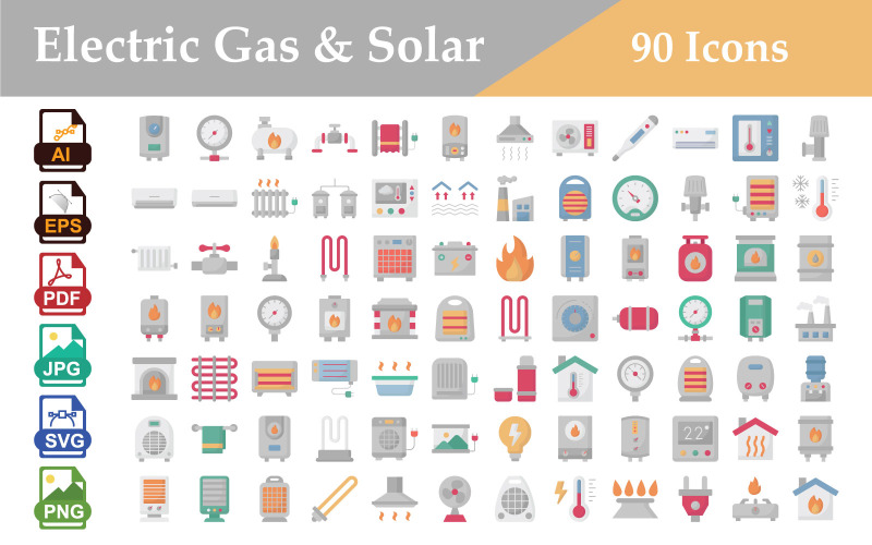 Electric, Gas & Solar Energy Icon Pack | Power & Renewable Vector Set Icon Set