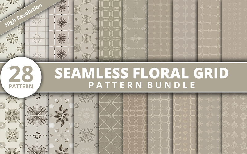 Seamless Floral Grid Pattern Bundle with Elegant, Vintage, and Modern Decorative Textile Designs Background