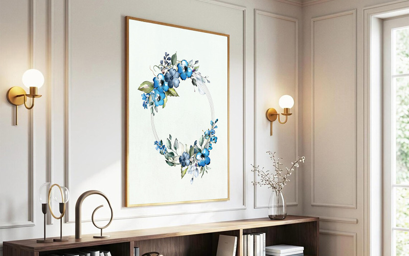 Blue Floral Wreath Watercolor Wall Art Print | Printable Botanical Art Corporate Identity