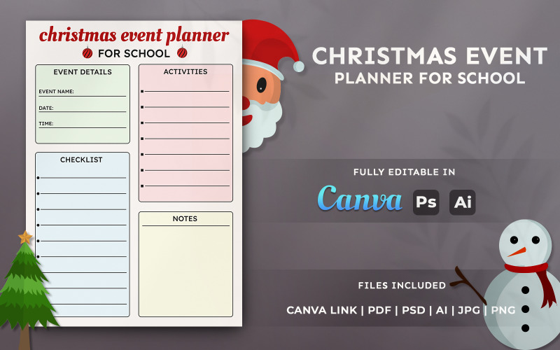 Christmas Event Planner for School | Editable Holiday Planner Template for Canva & KDP