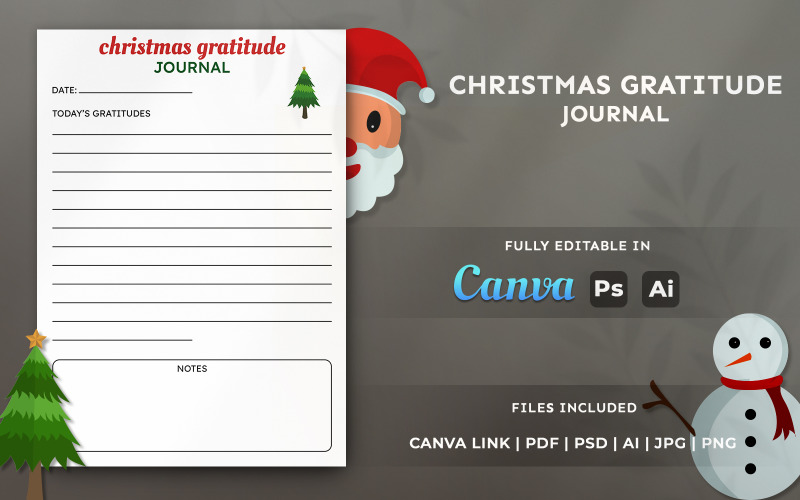 Christmas Gratitude Journal | Editable Holiday Planner Template for Canva & KDP