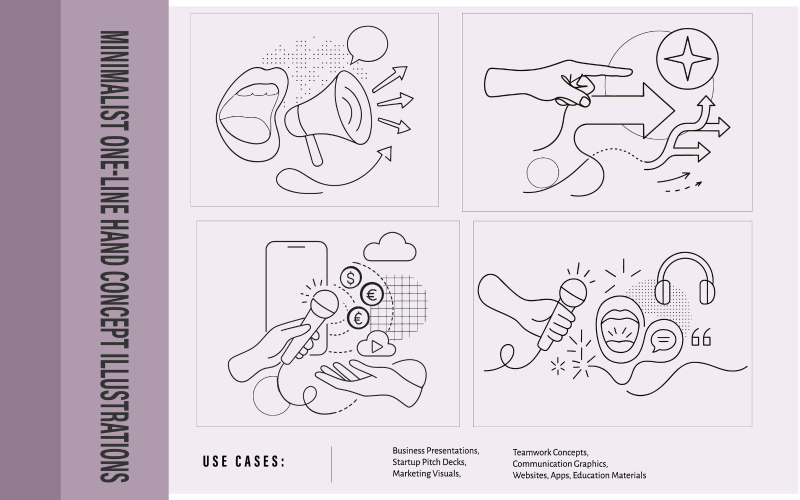 Collage Style Podcast, Public Speaking Media Illustration Pack Communication & Marketing Vector