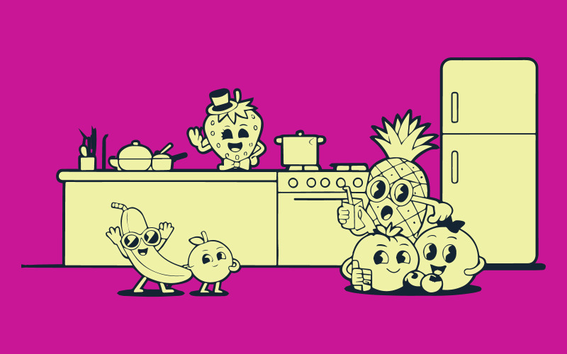 Funny Fruits Group Vector Art – Cartoon Style Illustration