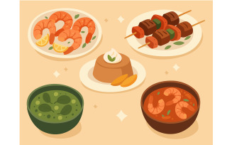 Group of Plates with Various Foods