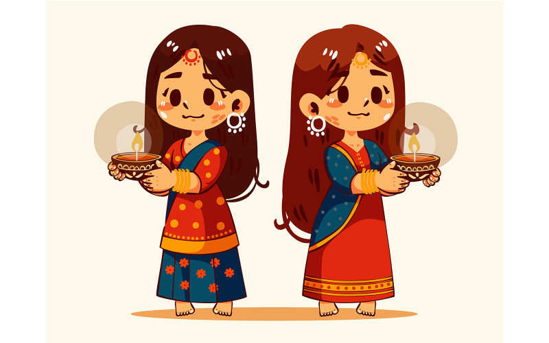 A Couple of Cartoon Girls Holding Candles Illustration