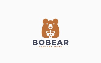 Bear Boba Logo Template Design