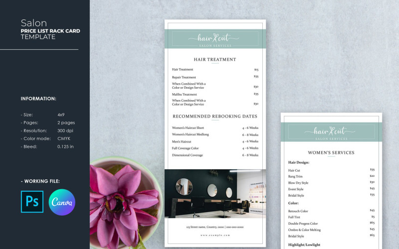 Beauty Salon Price List Rack Card Corporate Identity