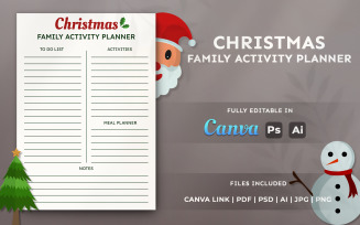Christmas Family Activity Planner | Editable Holiday Planner Template for Canva & KDP