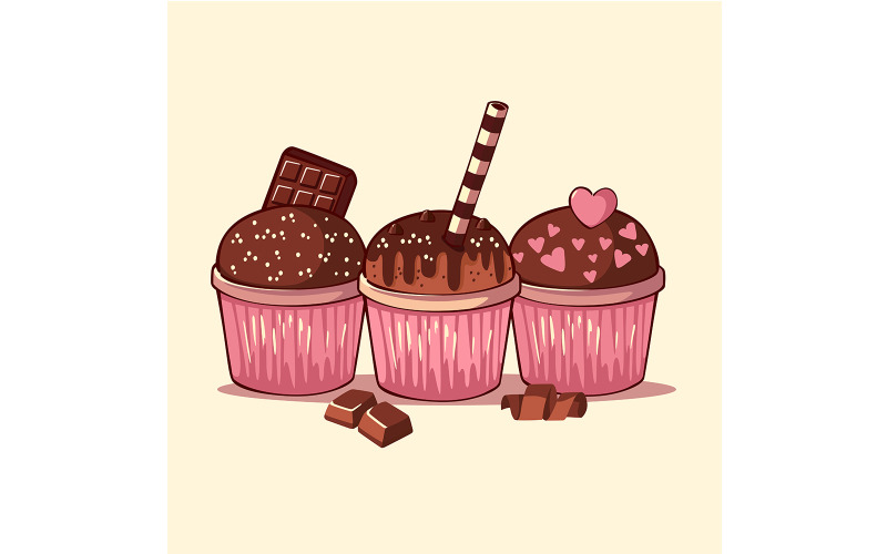 "FREE" A Group of Cupcakes Decorated with Various Toppings Illustration