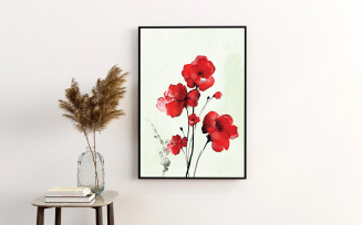Red Poppy Watercolor Wall Art