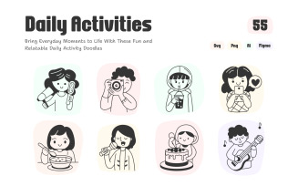 Daily Activities Doodle Illustration Set