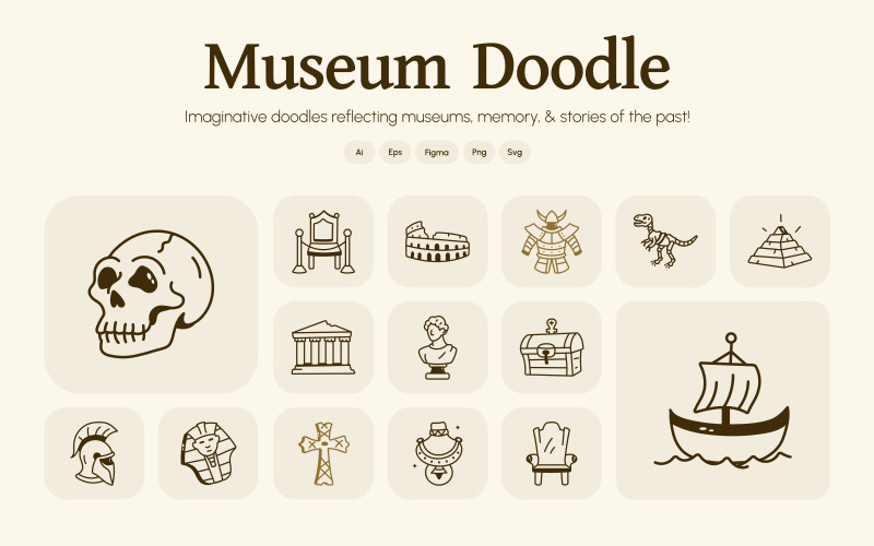 Modern Doodle Museum Icon Set