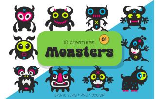 Whimsical Monsters Pack 01. Tshirt, PNG.