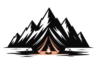 Camping in the mountains in a flat style