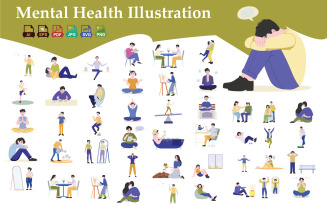 Modern Mental Health Awareness Illustration – Mindfulness, Self Care, Emotional Wellness, Therapy