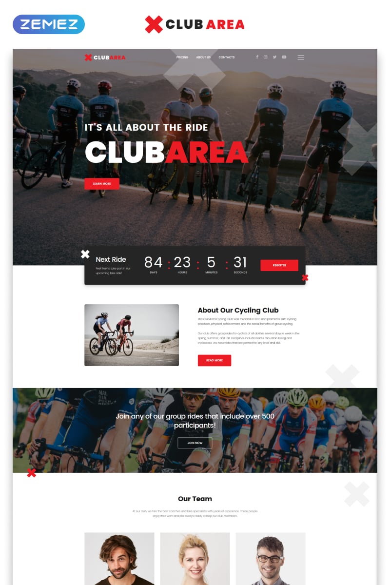 Website Vorlage namens "Clubarea - Cycling Multipage Creative HTML" #54808