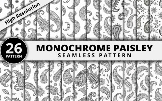 Monochrome Paisley Seamless Pattern Bundle | Vintage Boho Ornamental Floral Digital Paper Pack