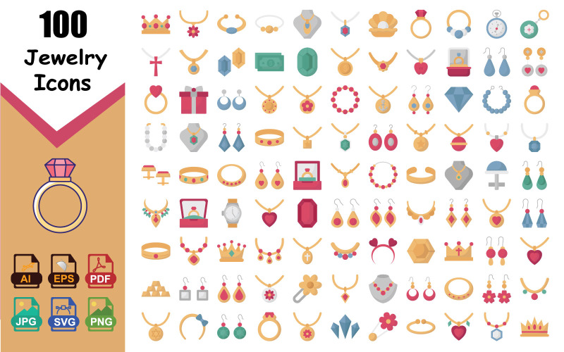 Elegant Jewelry Icon Pack | Fill, Flat, Glyph, 2 Color, Line & Background Styles Icon Set