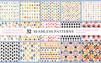 Geometric Boho Floral Seamless Backgrounds | Retro Floral & Geometric Seamless Vector Patterns