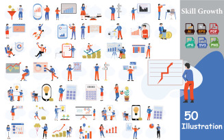 Skill Growth Illustration Pack — Professional Learning, Career Progress, And Success Concepts
