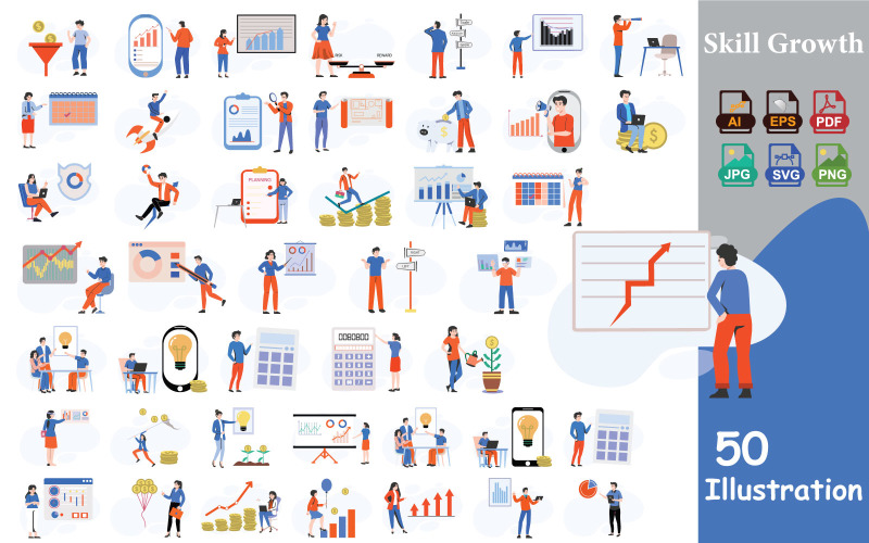 Skill Growth Illustration Pack — Professional Learning, Career Progress, And Success Concepts