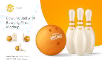 Bowling Ball with Bowling Pins Mockup Set