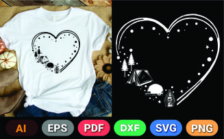 Camping Heart Digital T-Shirt Design | Adventure Lover File for Outdoor and Nature Enthusiasts