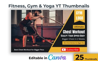 Editable Canva Thumbnails for Workout and Health Channels - Yoga Fitness Gym Thumbnails