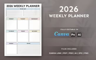 2026 Weekly Planner Template | Editable Printable Planner for Canva and KDP