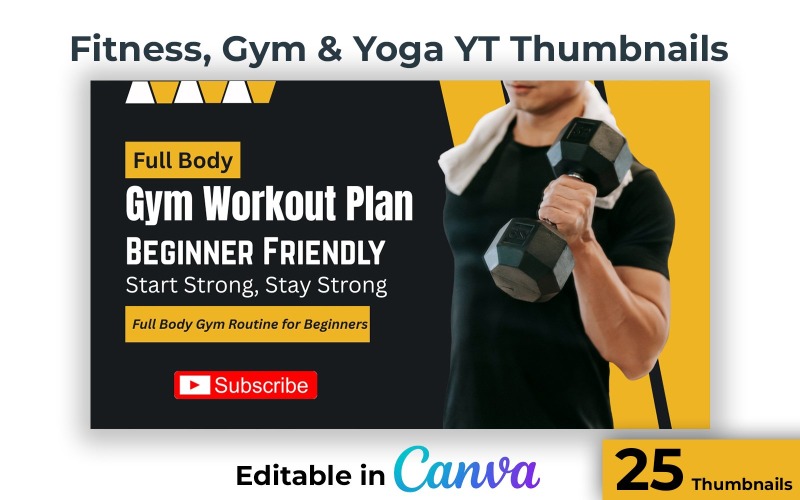 25 Canva Templates for Gym and Fitness YouTube Thumbnails - Yoga Fitness and Gym Thumbnails Social Media